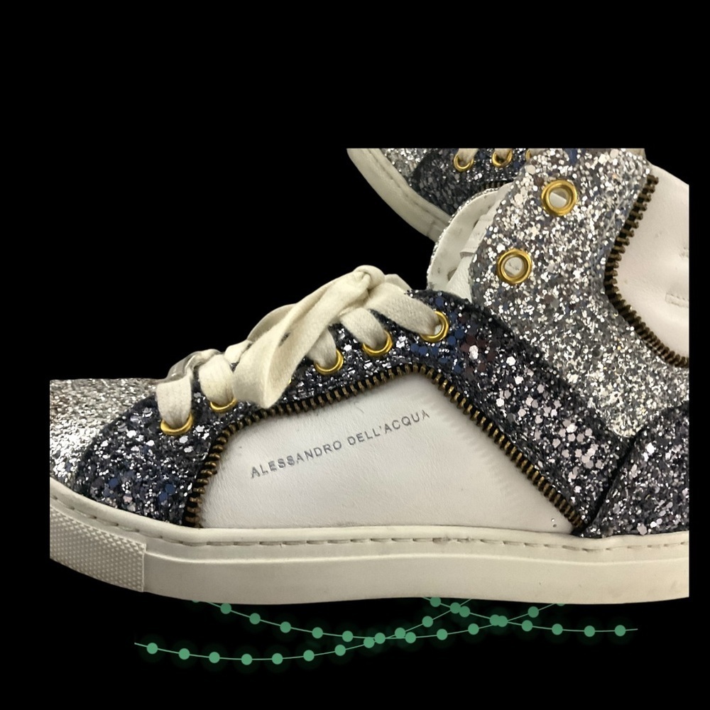Alessandro Dell’Acqua Sneaker SZ 9 Leather Glitter White Silver Streetwear Women - Picture 9 of 12